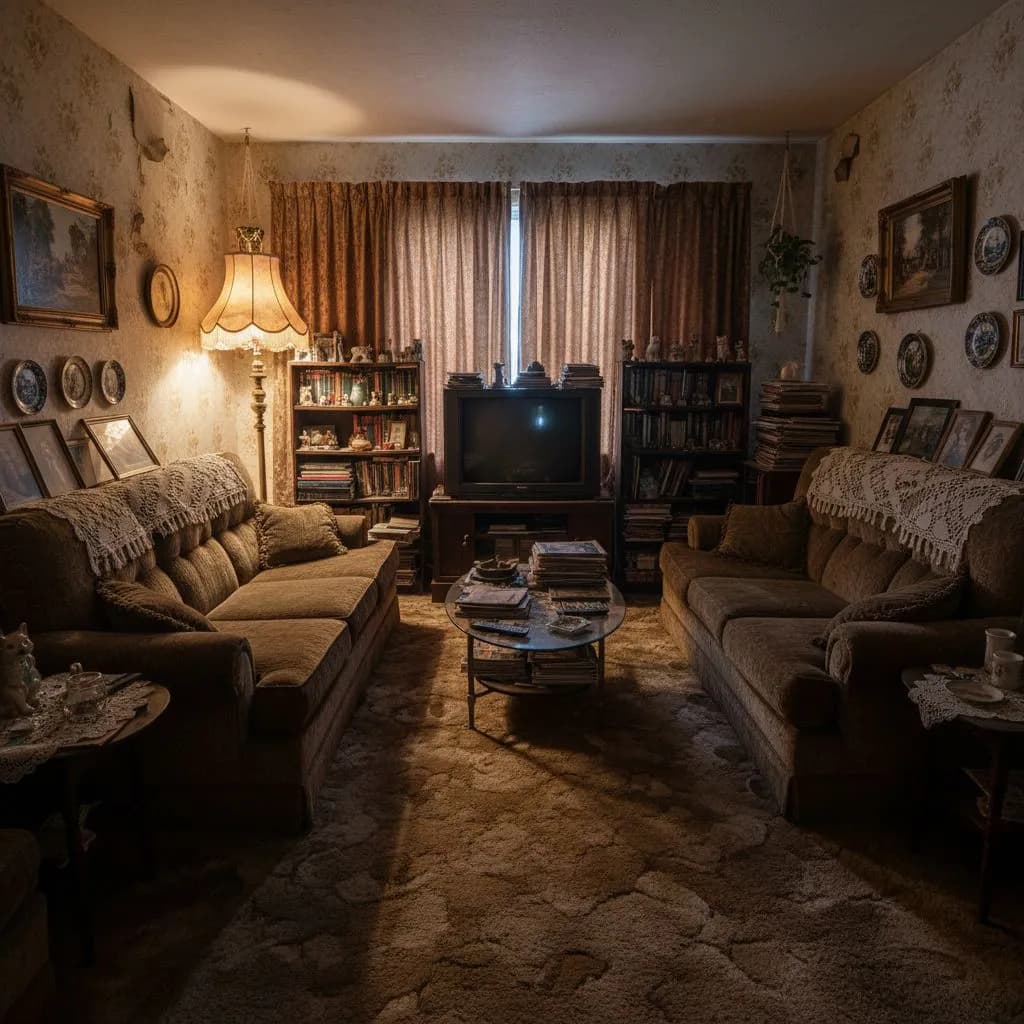 Before: Old, dated living room ready to be redesigned with AI interior design app